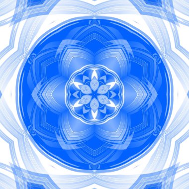 Mavi çiçekli fantezi altıgen kaleydoskopik tasarım
