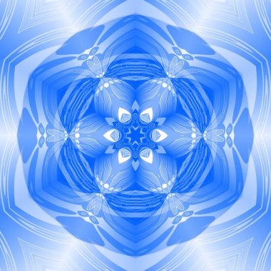 Mavi çiçekli fantezi altıgen kaleydoskopik tasarım