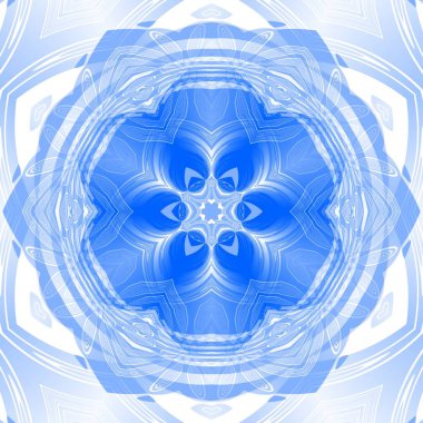 Mavi çiçekli fantezi altıgen kaleydoskopik tasarım
