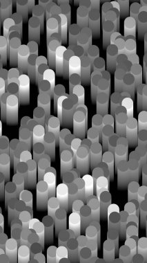 Gri tonlarda pek çok katı silindir ve tüpler