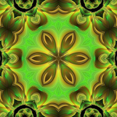 Zümrüt ve parlak yeşil de dahil olmak üzere sonbahar yaprağı renkleri siyah arka planda sıcak kahverengi ile tamamlanmış üç boyutlu bir illüstrasyon.