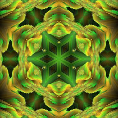 Zümrüt ve parlak yeşil de dahil olmak üzere sonbahar yaprağı renkleri siyah arka planda sıcak kahverengi ile tamamlanmış üç boyutlu bir illüstrasyon.