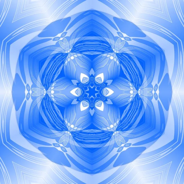 Modrá Květinová Fantazie Šestiúhelníkový Kaleidoskopický Design — Stock fotografie