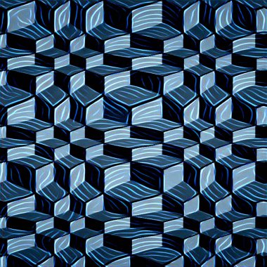 Gri ve koyu mavi tonlarında soyut geometrik arkaplan Escher küpleri