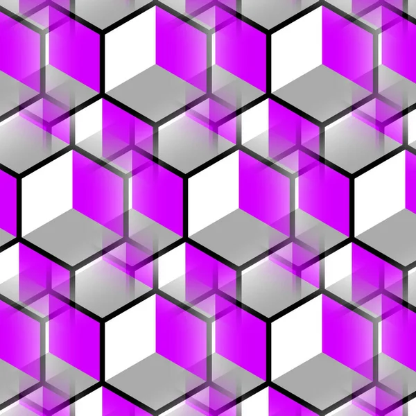 许多相似但又不同的白色 灰色和紫色立方体的创造性排列 — 图库照片