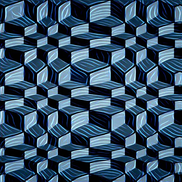 Gri Koyu Mavi Tonlarında Soyut Geometrik Arkaplan Escher Küpleri — Stok fotoğraf