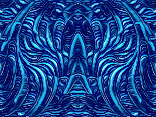 青とターコイズの滑らかな曲線波のパターンとコバルトブルーの背景のデザイン — ストック写真