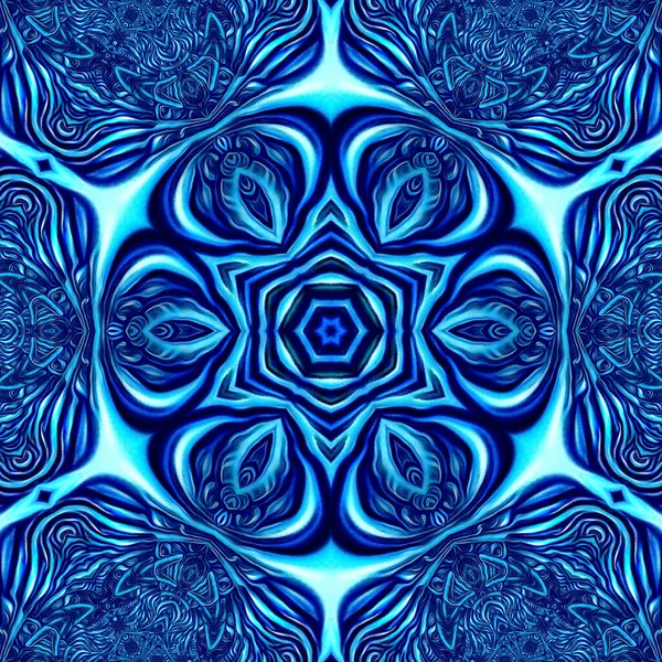 深蓝色和绿松石创意六角形花卉幻想 — 图库照片