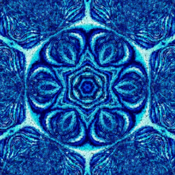 ダークコバルトブルーとターコイズの創造的な六角形の花のファンタジー — ストック写真