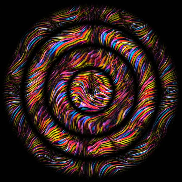黒の背景にカラフルな赤いヘビの肌のスタイルのリップルジグザグ同心円 — ストック写真