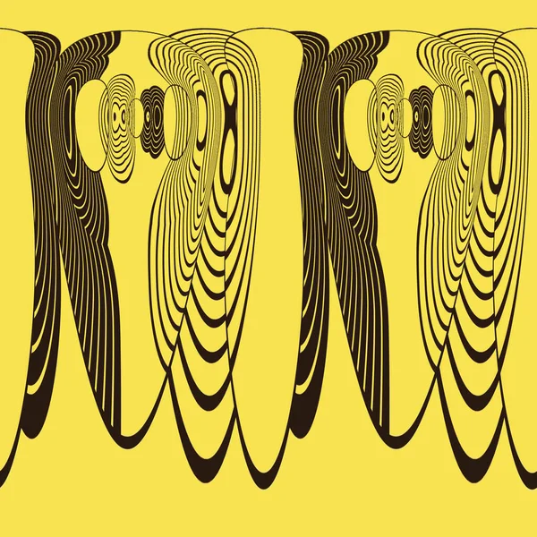 創造的な黄色の上に黒のユニークな曲線を繰り返すアートデコスタイルのデザイン — ストック写真