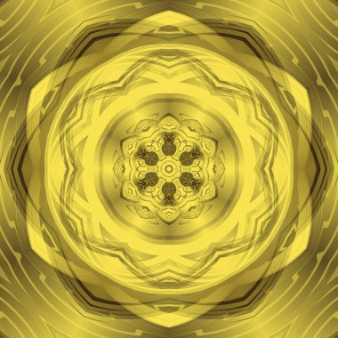 Parlak, sarı, altıgen, kaleydoskopik, çiçekli fantezi deseni ve tasarımı