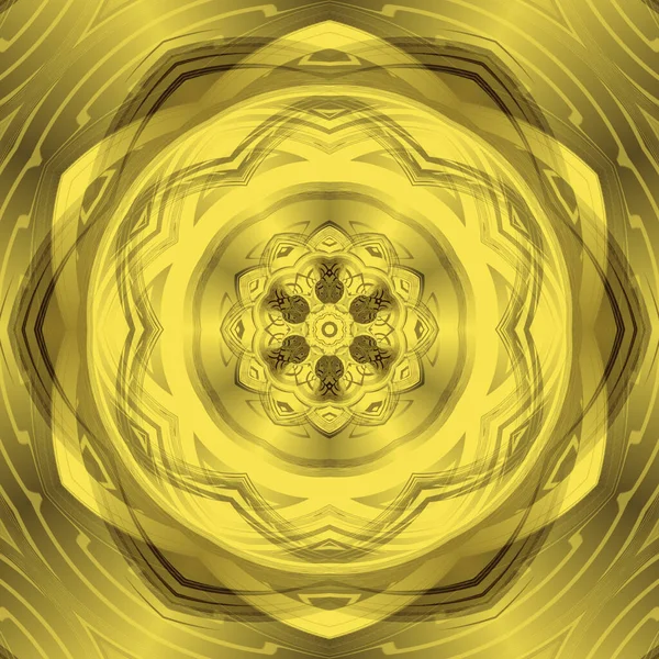Lebendige Helle Gelbgold Sechseckige Kaleidoskopische Florale Fantasie Muster Und Design — Stockfoto