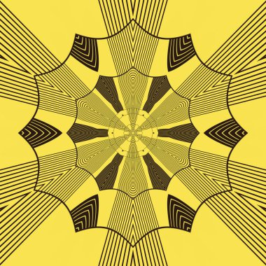 Parlak, sarı, altıgen, kaleydoskopik, çiçekli fantezi deseni ve tasarımı