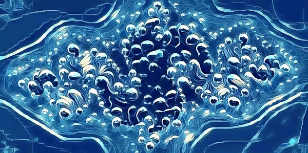 Frysta Instängda Luftbubblor Klarblå Färger Överlagrade Med Julia Fraktal Design — Stockfoto