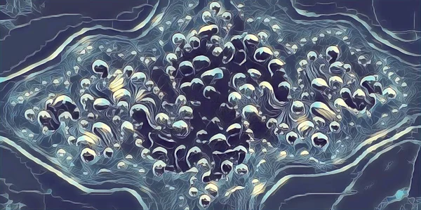 Zmrazené Lapené Vzduchové Bubliny Matně Modrých Barvách Přeplněné Fraktálním Designem — Stock fotografie