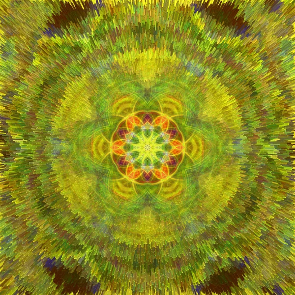 Zöld Sárga Színű Hatszögletű Kaleidoszkópos Virágos Fantázia — Stock Fotó