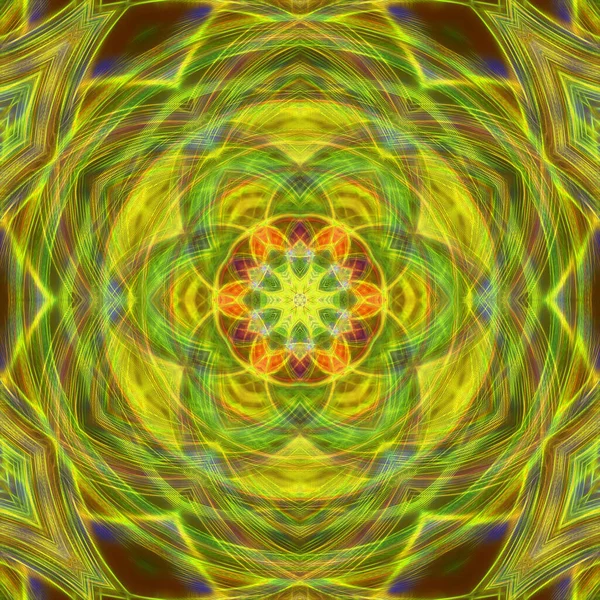 緑と黄色の六角形の万華鏡の花のファンタジーを爆発 — ストック写真