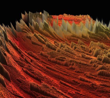 Canlı turuncu ve siyah kırmızı lav akışı 3D patlayan yüzey tasarımı