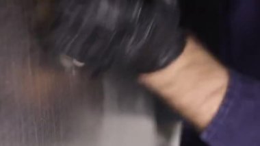 Italian chef making margaritta pizza with tomato sause and mozzarella, traditional food in italy, high kitchen gastrobar restaurant, street food delivery. High quality FullHD footage