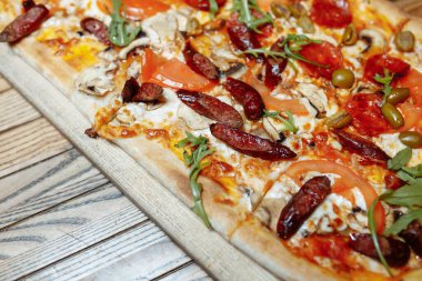 Birkaç et parçalı pizza turtası manzarası. Yüksek kalite fotoğraf