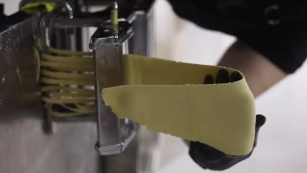 Máquina Pasta Cromada Procesada Espaguetis Italianos Carretes Imágenes Fullhd Alta — Vídeo de stock