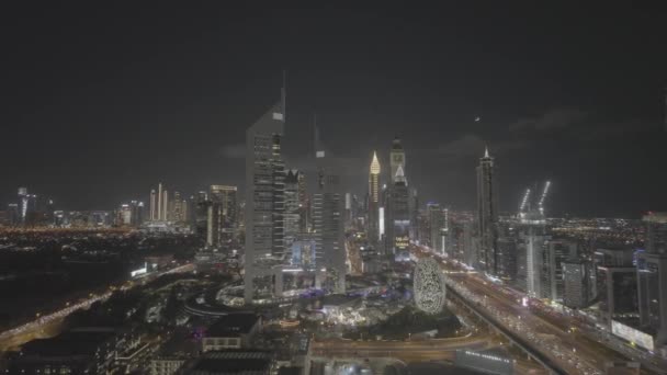 Drohnenflug Über Der Nächtlichen Stadt Dubai Hochwertiges Fullhd Filmmaterial Log — Stockvideo