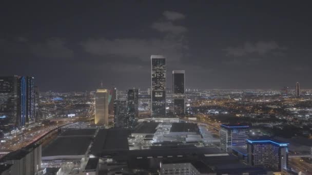 Volo Drone Sulla Città Notte Dubai Filmati Fullhd Alta Qualità — Video Stock