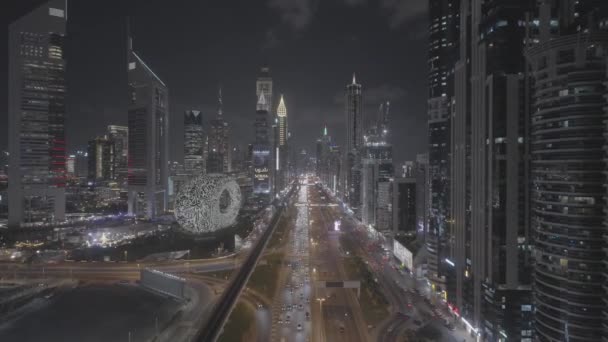 Drone Flight Night City Dubai High Quality Fullhd Footage Log — Stock Video