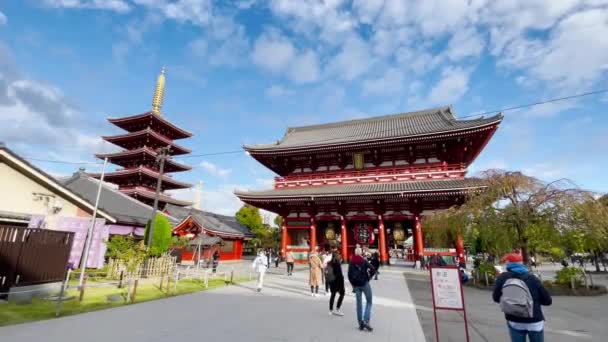 日本东京 2023年11月13日 桑索寺的游客和朝圣者这只红色大灯笼象征着早晨的到来 是东京朝冈寺的一个重要标志 免版税图库视频