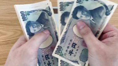 Eller yenleri sayar ve alışveriş, iş ve seyahat için bir tepsiye koyar..