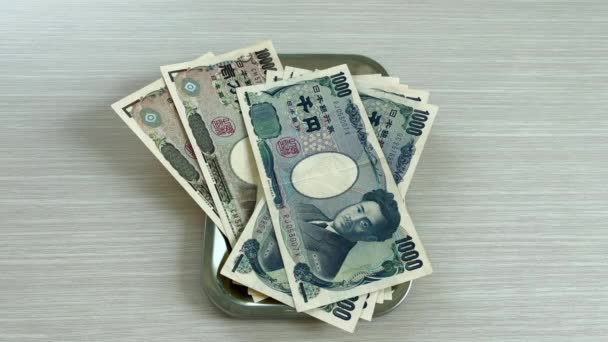 Hands Count Yen Both Banknotes Coins Place Them Tray Changing — Stock Video