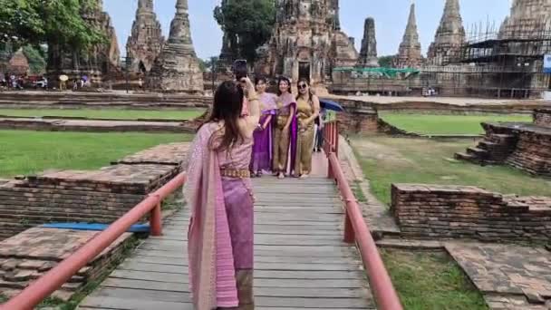 Ayutthaya Thailand Mars 2024 Wat Chaiwatthanaram Ayutthaya Historical Park Populär — Stockvideo