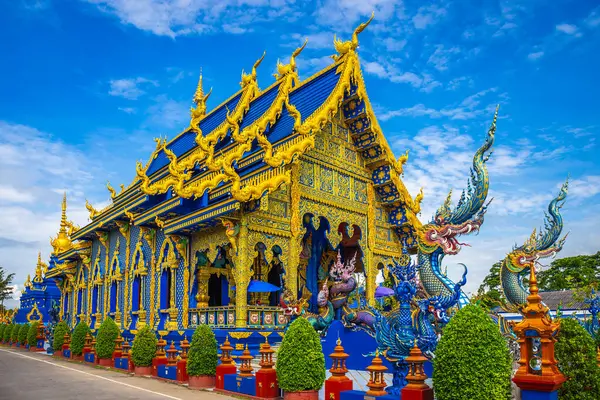 stock image Wat Rong Suea Ten temple or Blue Temple with blue sky background, Chiang Rai Province, Thailand, It's a popular destination and Landmark of Chiang Rai