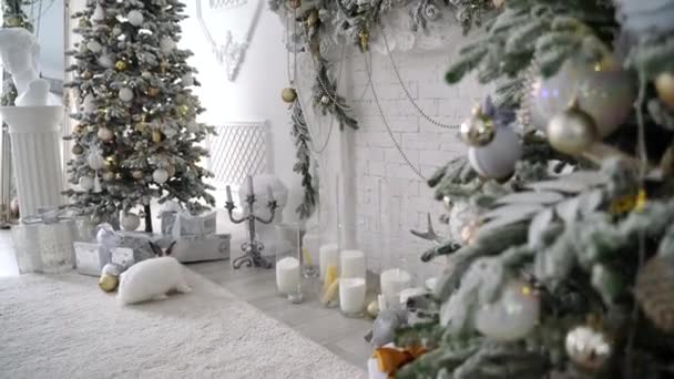 新年のシンボルとして木の下に贈り物を持つ白ウサギ 2023 — ストック動画