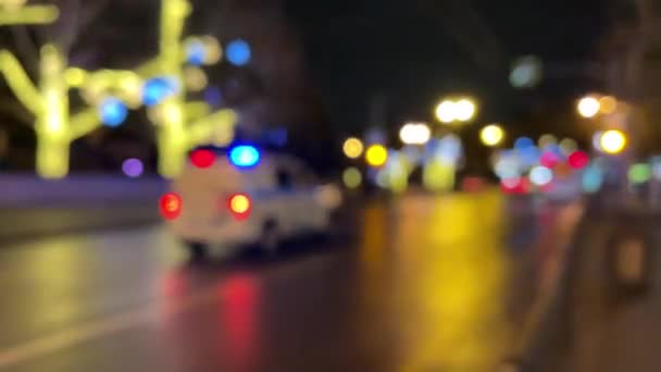 Luzes Carro Bokeh Cidade Noite Faróis Desfocados Iluminação Pública Noite — Vídeo de Stock