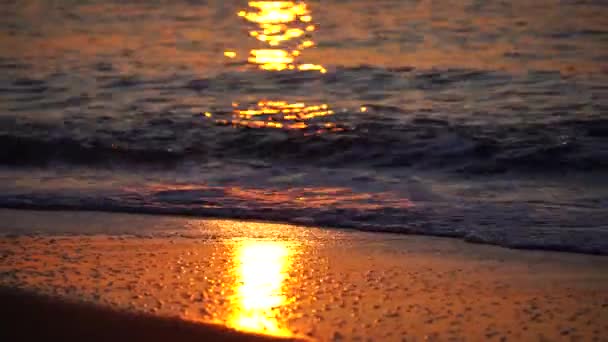 Zamazane Złote Morze Zachodzie Słońca Słońce Odbija Się Błyszczy Falach — Wideo stockowe