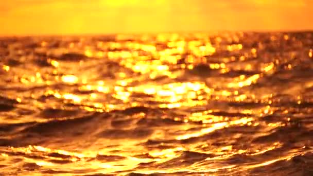 Zamglone Złote Morze Zachodzie Słońca Słońce Odbija Się Błyszczy Falach — Wideo stockowe