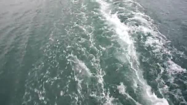 Trace Ship Close Sea Splash Waves Motor Boat Wake Vessel — Stock video