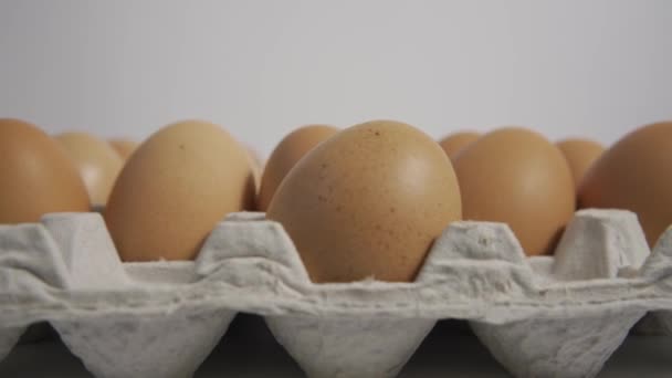 Huevos Frescos Kiosco Huevos Bandeja Huevo Bandeja Huevo Está Girando — Vídeo de stock