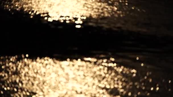 Homályos Tengeri Naplemente Nap Visszaverődik Szikrázik Hullámokon Bokeh Fényekkel Lassított — Stock videók