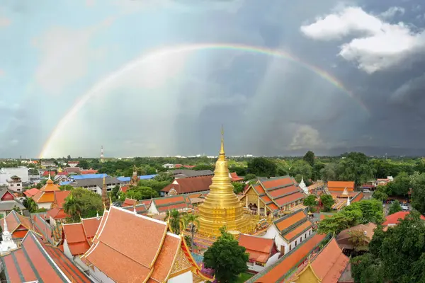 Αεροφωτογραφία Wat Phra Hariphunchai Rainbow Lamphun Province Ταϊλάνδη — Φωτογραφία Αρχείου