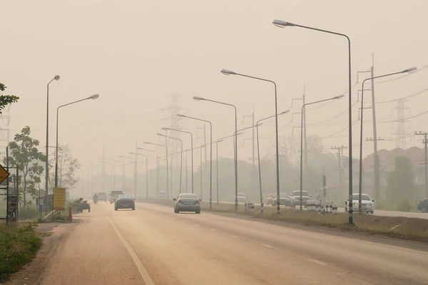 stock image CHIANGMAI, THAILAND - MARCH 30, 2023: Smog city from PM 2.5 dust. Landscape with bad air pollution and Dangerous for Human.