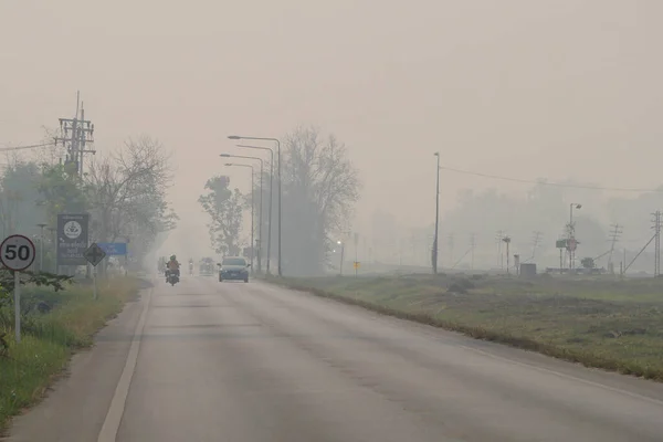 stock image CHIANGMAI, THAILAND - MARCH 30, 2023: Smog city from PM 2.5 dust. Landscape with bad air pollution and Dangerous for Human.