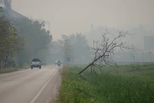 CHIANGMAI, THAILAND - 30 Mart 2023: 2.5 Başbakan 'dan Sis Şehri. Kötü hava kirliliği ve insanlar için tehlikeli manzaralar.