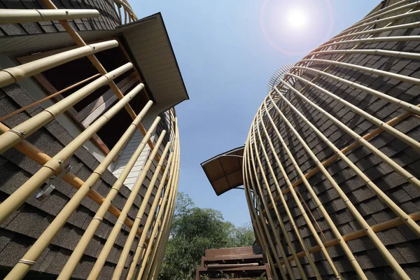 Bamboo building architecture Resort style in nature background.