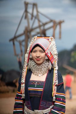 Güzel Akha Tepesi Kabilesi kızı Doi Mae Salong, Chiang Rai.  