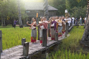 CHIANG MAI - 25 Ocak 2024: Si Peng or Than Khao Mai Tradition at Wat Ton Kwen eski bir Tayland geleneğidir..