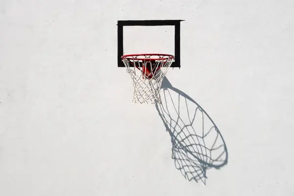 Outdoor public basketball hoop in nature background.