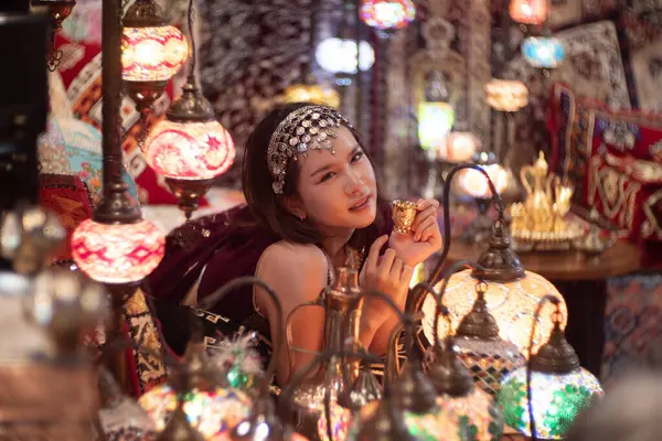 stock image Beautiful Asian women in traditional Turkish fashion evening dress.